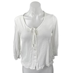 MNG Mango Women's White Long Sleeve Tie Button Up Cardigan Blouse Top Size 4